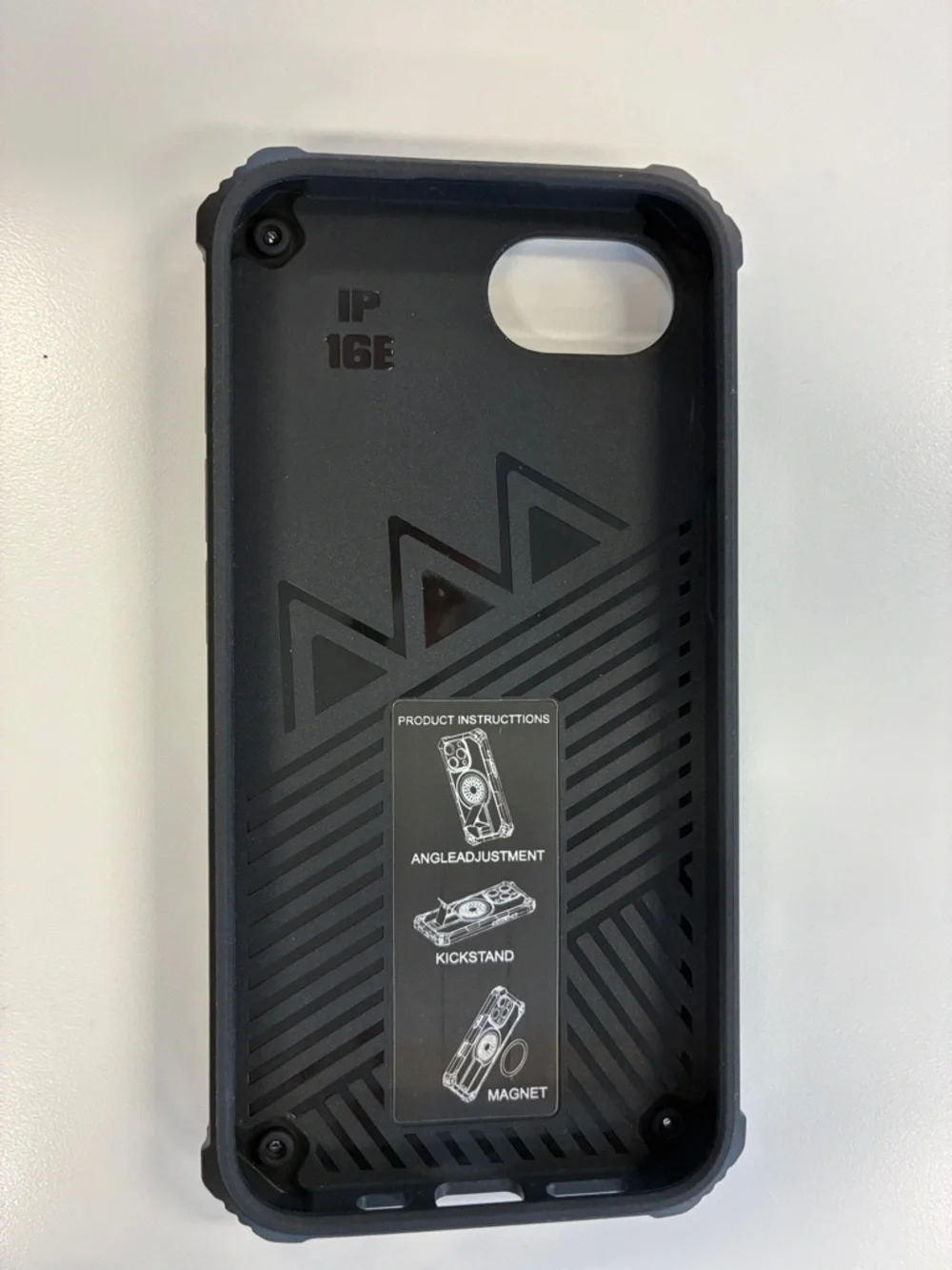 16E Black Case with Built-In Fidget spinner and kick stand. MagSafe